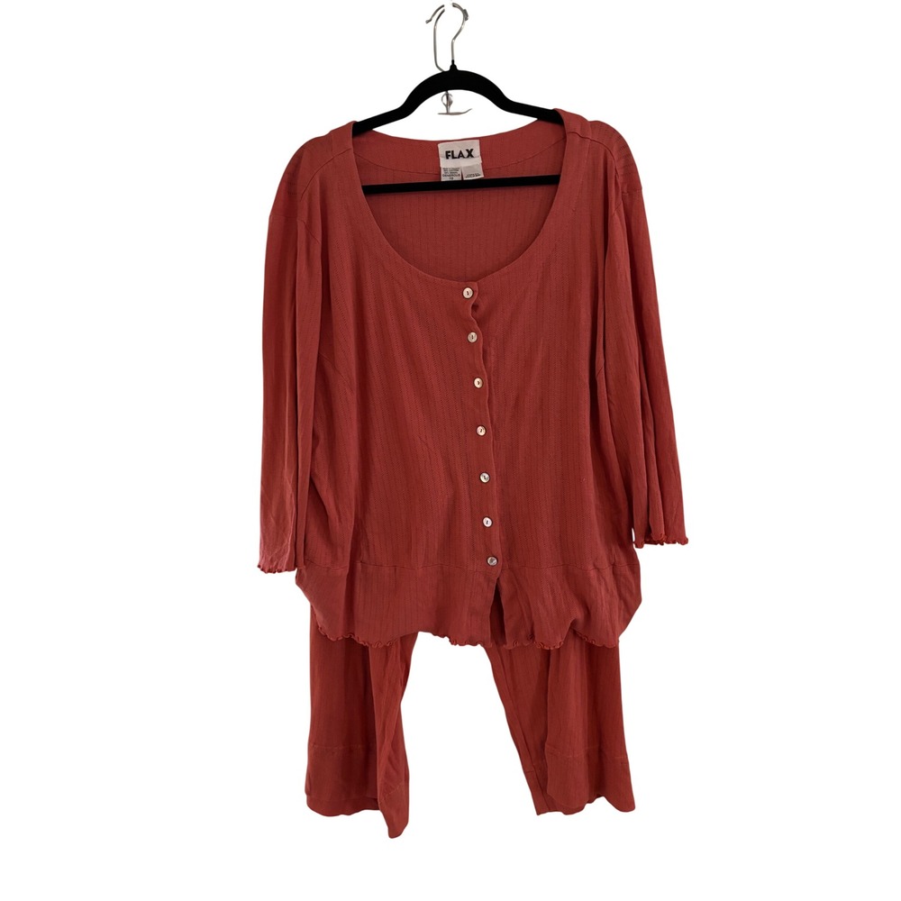 Flax Generous 1G Terracotta Cotton Modal Cardigan & Crop Pant/PJ Set Rust 2PC